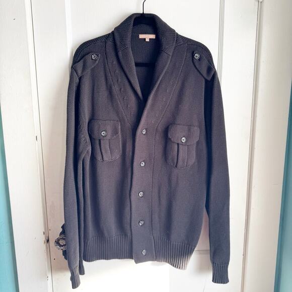 Leonard Frisbie Peru 100% PIMA Cotton Black Knit Casual Button Down Cardigan M - Picture 1 of 12